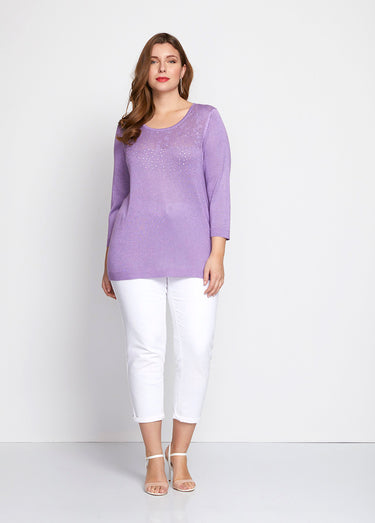 Pull maille scintillante finition strassée Lilas