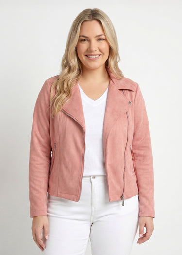 Veste de motard zippée en suédine Rose Poudre