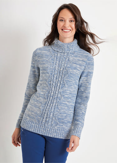Le pull col roulé torsadé Chine Bleu