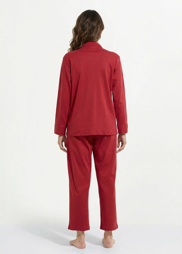 Pyjama 2 pièces jersey, col chemisier Bordeaux
