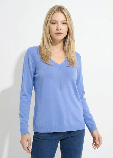 Pull fin col V manches longues Bleu