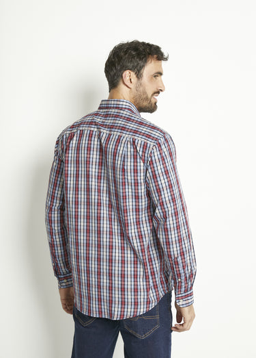 Chemise manches longues uni ou carreaux coton Carreaux Rouge