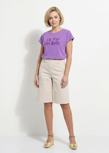 T-shirt uni col rond message bouclette Violet