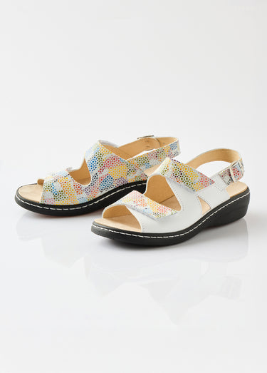 Sandales grande largeur cuir Imprime Blanc