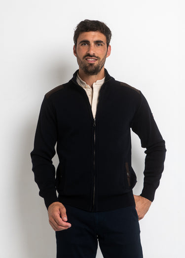 Pull maille zippé avec col montant Marine