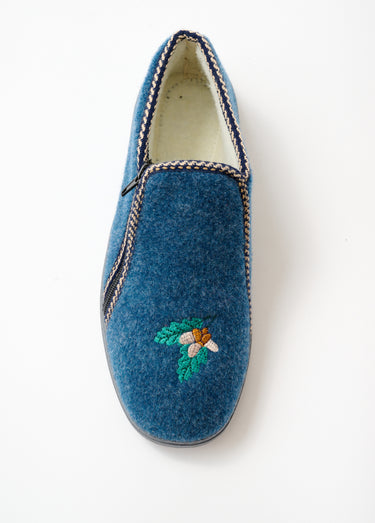 Chaussons montants grande largeur brodés Bleu Jean