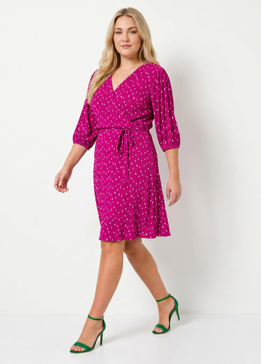 Robe courte cache-coeur imprimé pois Violet/ Blanc