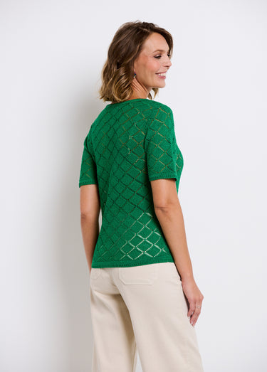 Pull fin court ajouré manches courtes Vert