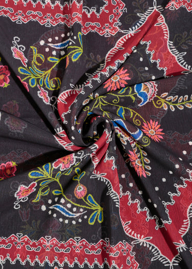 Coupon tissu habillement, voile Polka Imprime Noir/Rouge