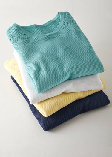 Pull col rond maille fantaisie Marine