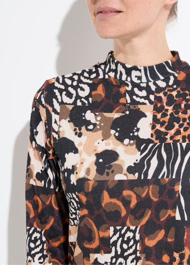 T-shirt col montant motif animalier maille chaude Noir/Orange