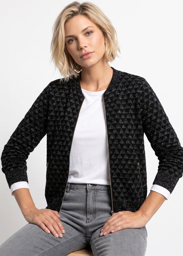 Gilet zippé esprit bomber maille brillante Noir