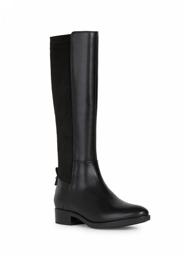 Bottes cavalières plates cuir lisse et suédé Noir