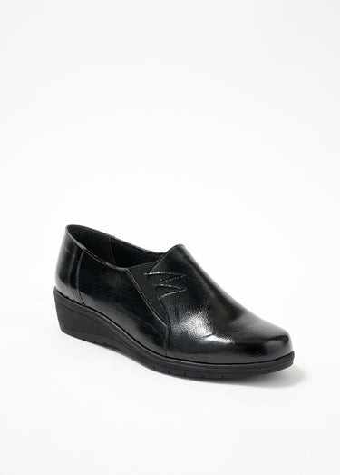 Mocassins souples élastiqués largeur confort Vernis Noir