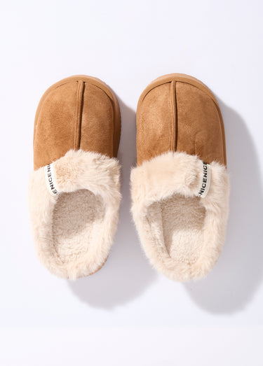 Mules compensées fourrées dessus suédine Camel
