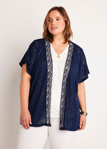Gilet long manches courtes uni Marine