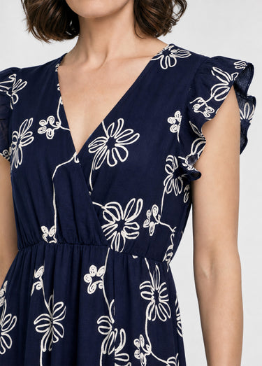 Robe longue cache cœur motif fleurs Marine