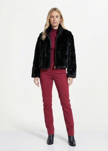 Blouson col montant en fausse fourrure Noir