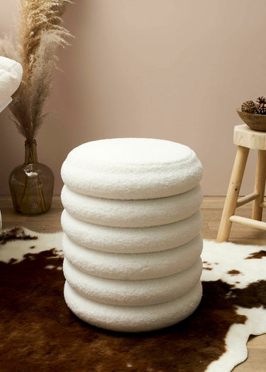 Pouf bouclette avec coffre de rangement Blanc