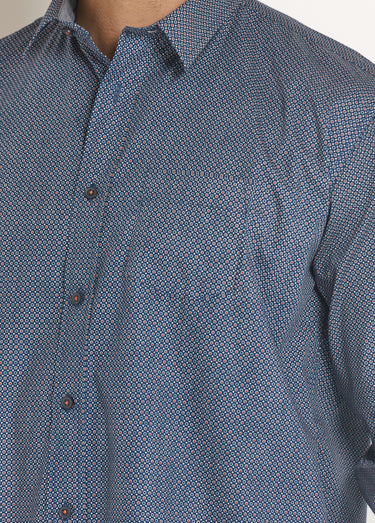 Chemise manches longues à micro motif Marine