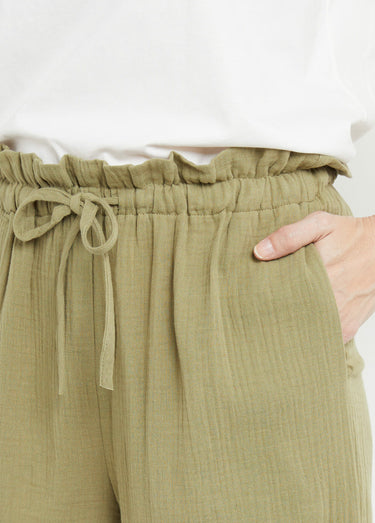 Pantalon large tendance, gaze de coton Kaki