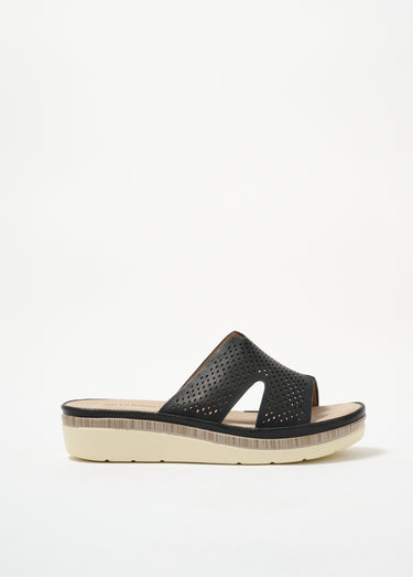 Mules à perforations, semelle compensée Noir