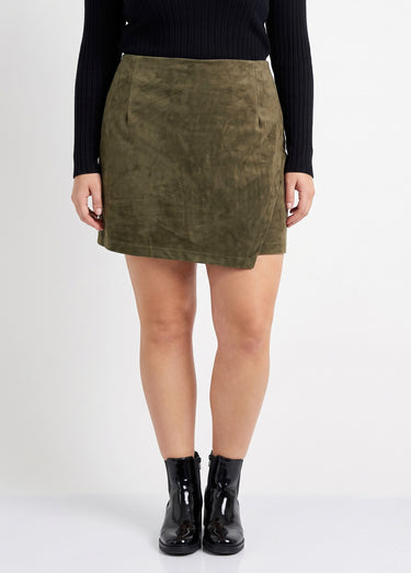 Jupe short en suédine, taille élastiquée Kaki