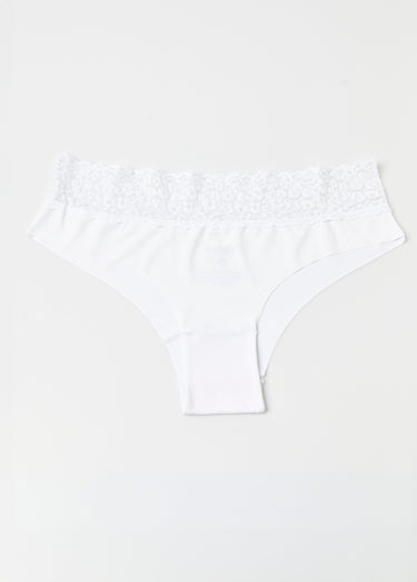Shortys en microfibre, taille dentelle Blanc/Beige