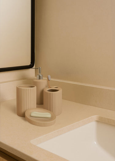 Set salle de bain 4 pièces ceramique striée Creme