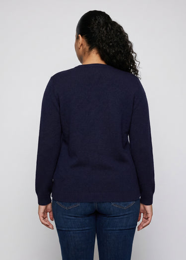 Gilet doux uni col V boutonné court brodé Marine