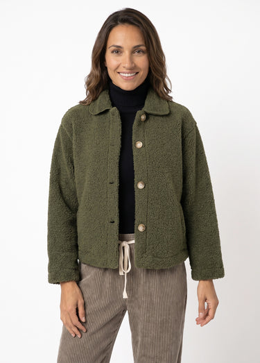 Veste maille bouclette intérieur polaire Kaki