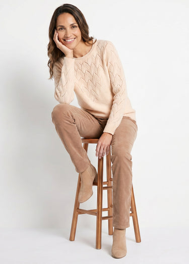 Pull doux uni col rond maille fantaisie Beige