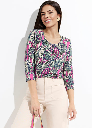 T-shirt col rond imprimé patchwork Rose/Vert