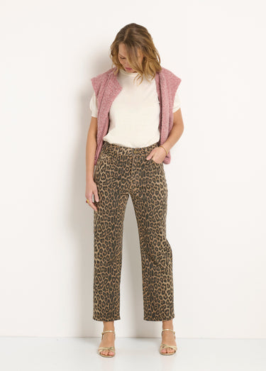 Jean 5 poches droit imprimé léopard Leopard