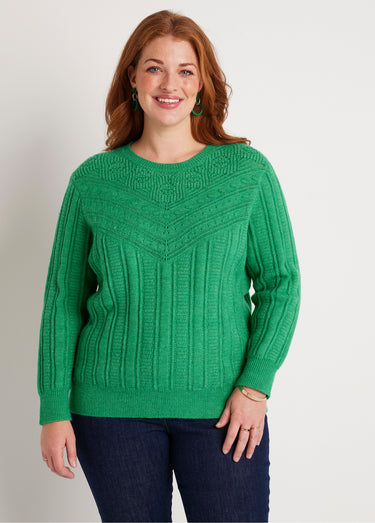 Pull ajouré doux col rond Vert
