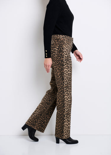 Jean 5 poches droit motif léopard Leopard