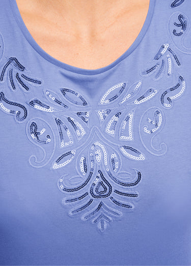 Débardeur uni court brodé sequins Bleu