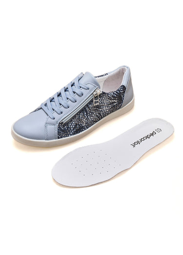 Baskets cuir zippées grande largeur Bleu Feuillage