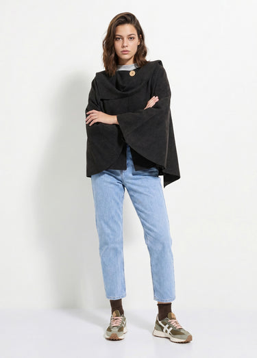 Veste bouton bijou métal et écharpe Noir