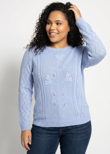 Pull court ajouré torsades Bleu