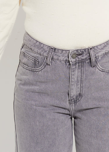 Jean cropped coupe large et taille haute Gris Clair