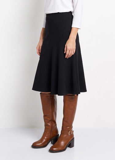 Jupe longue évasée tissu extensible Noir
