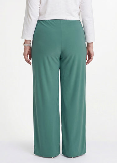 Pantalon fluide taille élastiquée maille Uni Vert