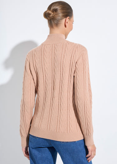 Pull chaud col montant côtelé et torsadé Camel