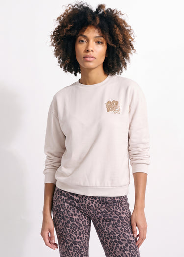 Sweat volume boite molleton brodé détail brillant Ecru