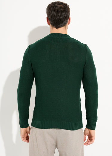 Pull irlandais chaud avec laine col rond Vert
