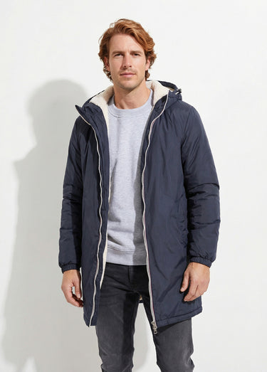 Parka longue chaude fourrée déperlante Marine/Ecru