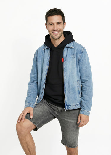 Blouson en jean zippé, cœur poitrine Bleu denim