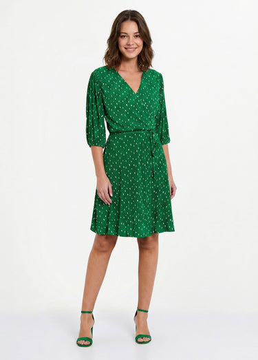 Robe courte cache-coeur imprimé pois Vert/Blanc