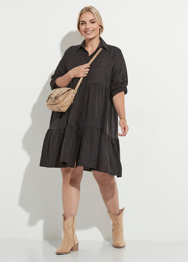 Robe chemisier volantée, inspiration folk Noir